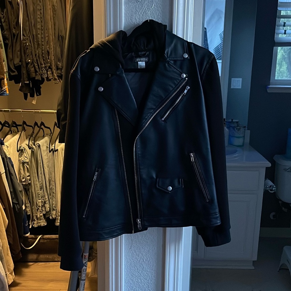 Leather jacket hoodie